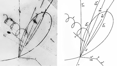 photo of bubble chamber tracks