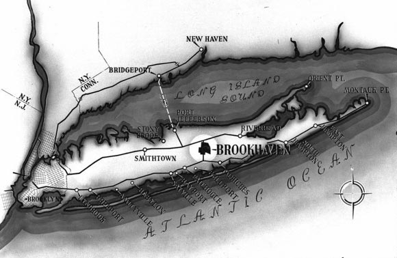 map of long island showing location of brookhaven lab