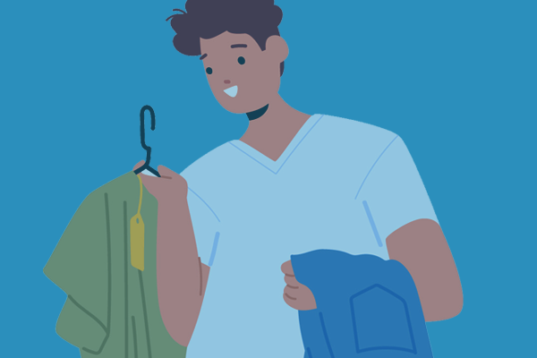 illustration of man holding shirt and pants