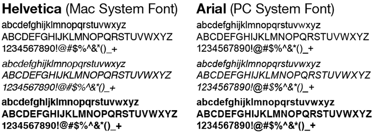 helvetica and arial font families