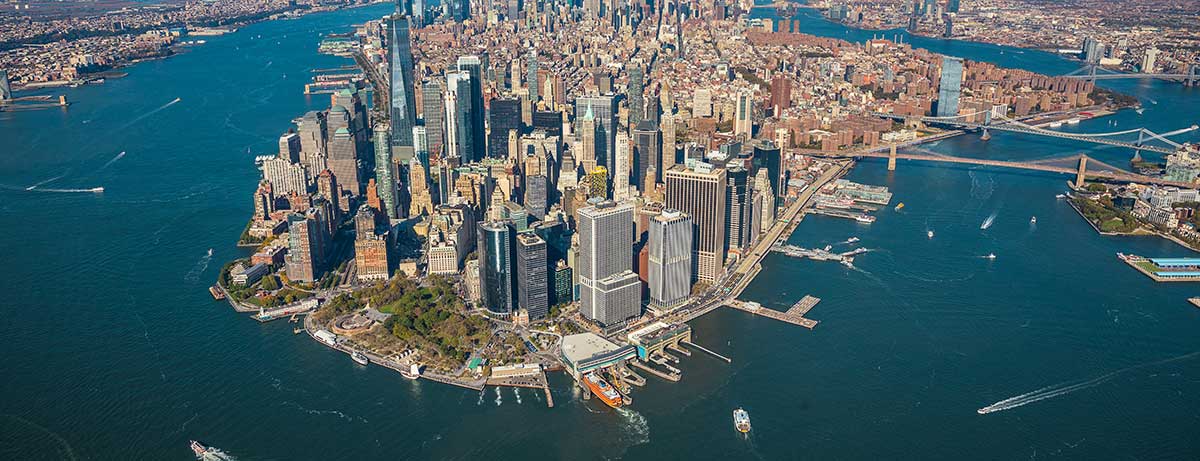 aerial view of New York harbor