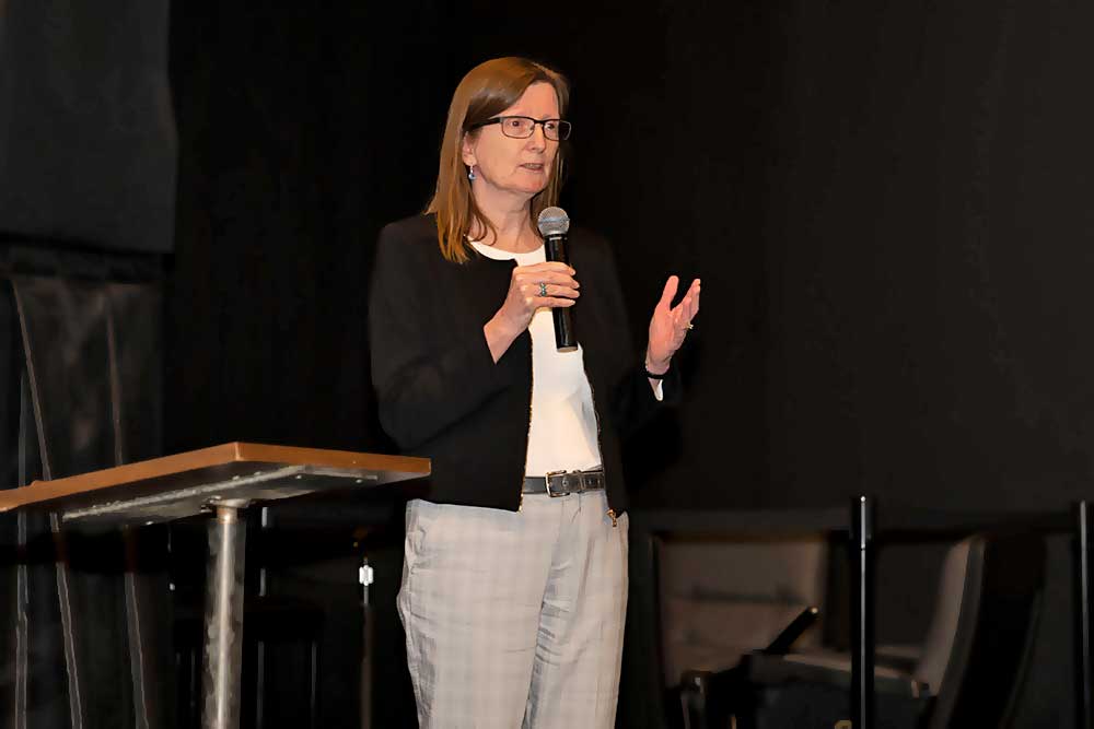 photo of scientist Susan Pepper speaking to audience