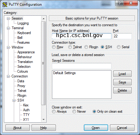 In Host Name enter hpc1.csc.bnl.gov
