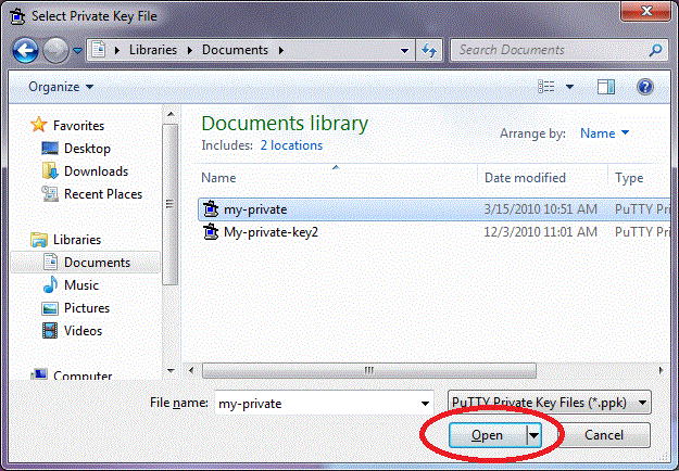 Select private key and press OPEN button