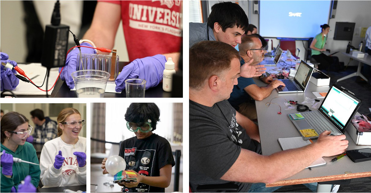 photo of students and teachers using scientific equipment and computers