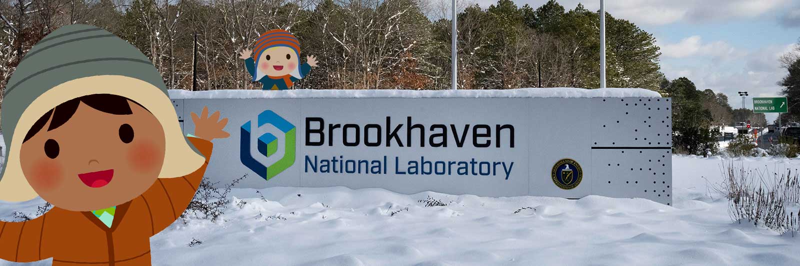 photo of Brookhaven Lab's main gate sign on a snowy day