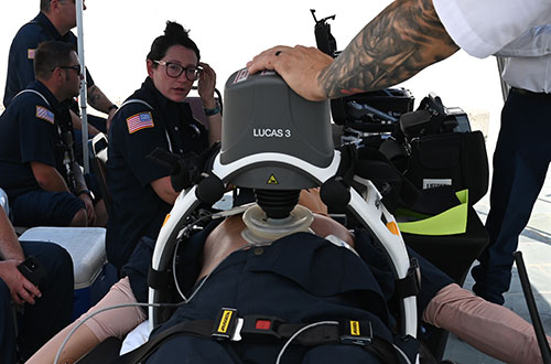 photo of an AED applied to a demonstration mannequin