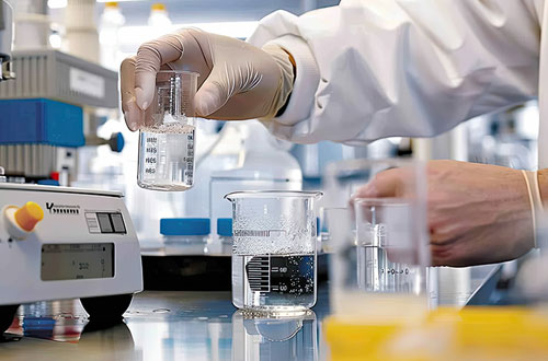 photo of gloved hands in a benchtop laboratory environment
