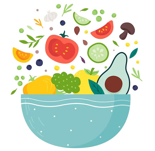 illustration of healthy food above a bowl