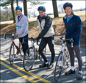 Larry Hoff with fellow C-AD bicyclists Sev Binello and Seth Nemesure