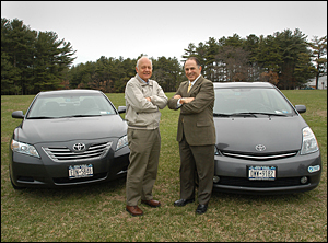 Peter Bond and Sam Aronson with their hybrid cars