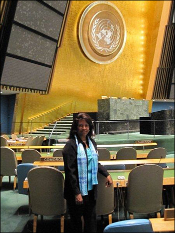 Corene Wood inside the main conference hall at the United Nations