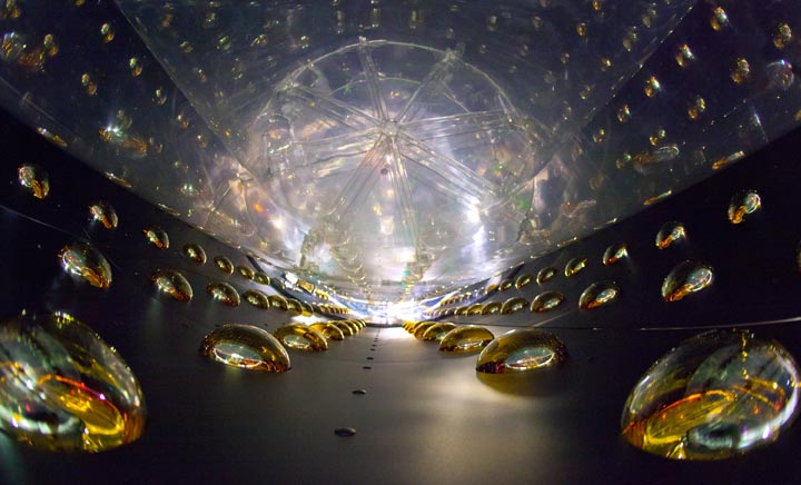 Photomultiplier tubes lining the walls of the Daya Bay neutrino detector