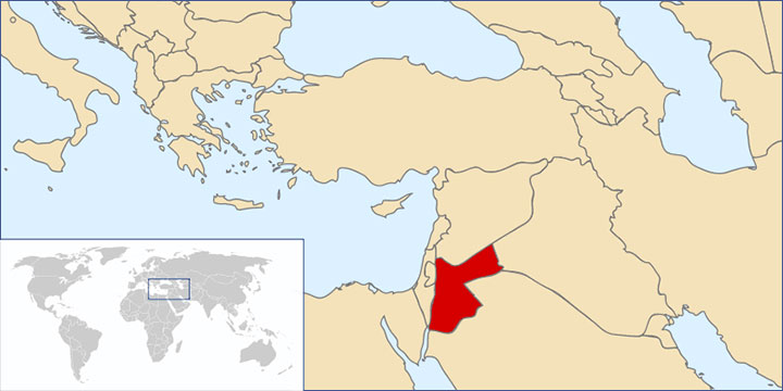 Map showing location of Jordan