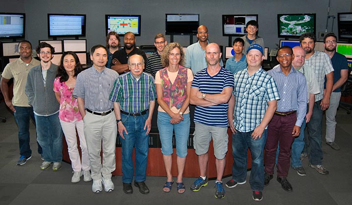 Physicists from Brookhaven's Collider-Accelerator Department gather in RHIC's main control