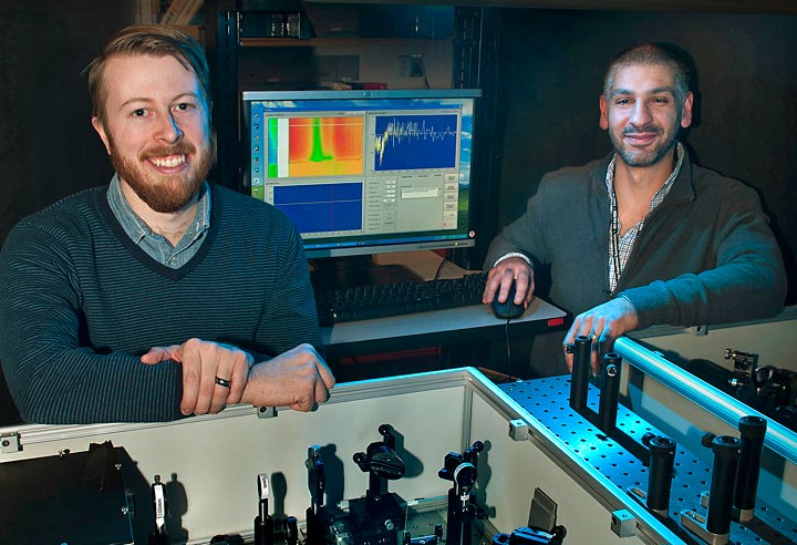 Erik Busby and Matt Sfeir with optical equipment