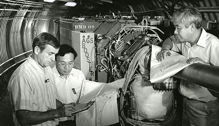 Andy McNerney, Bill Weng, and Y.Y. Lee inside the Booster tunnel