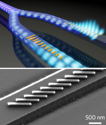 Schematic of nanostructured metasurface atop an optical waveguide