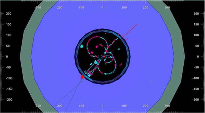 A hadronic event in the Belle II detector