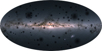The milky way with hypothesized "dark halos" shown that populate it.