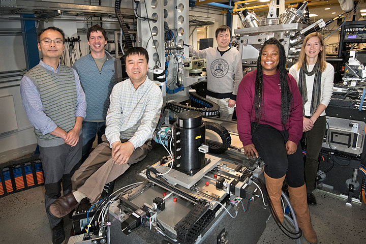 Part of the research team  at NSLS-II's Hard X-ray Nanoprobe beamline