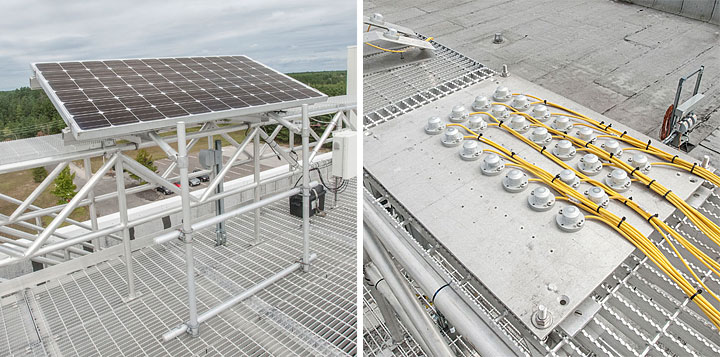 Reference solar panel (left) and pyranometers (right)