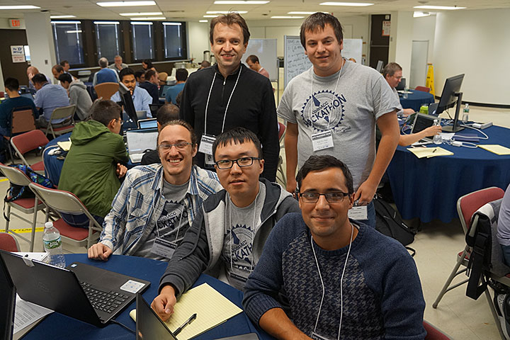 mentors Piotr Luszczek and Kyle Friedline with Eduardo Jourdan, Feilin Jia, and Carlos Velez