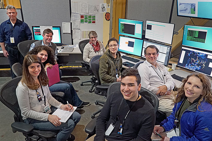 SPARK students and teachers with Brookhaven Lab staff at NSLS-II's AMX beamline