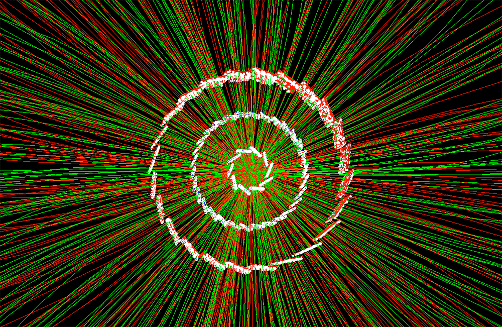 A gold–gold collision recorded by the Heavy Flavor Tracker (HFT) component of the STAR detecto