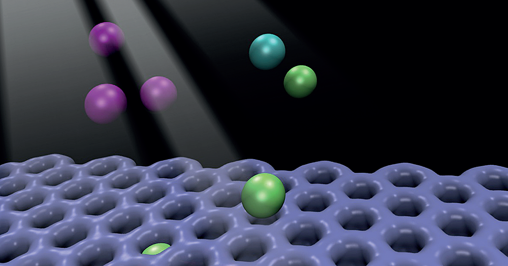 An illustration of individual atoms of three different noble gases—argon, krypton, and xenon&m