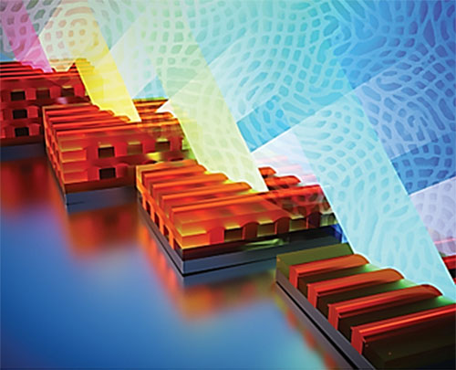 illustration of 3D self-assembled optical nanomaterials under illumination