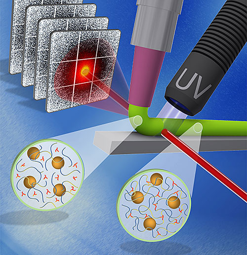 Schematic showing the experimental setup to study the microscopic dynamics of the resin during 3D pr