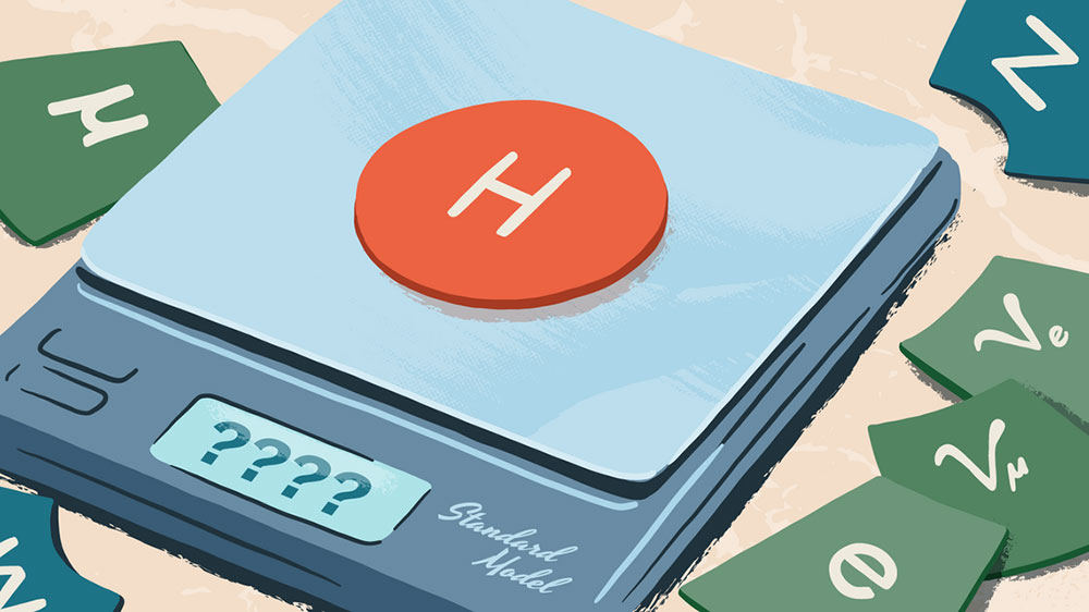 Illustration of a "Standard Model" scale that is confused with the weight/mass of the Higg