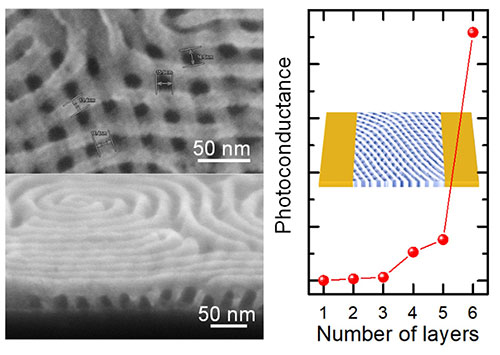 Top- and side-view scanning electron microscope images of a ZnO nanomesh