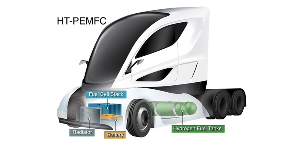 An artist's concept of a heavy-duty vehicle equipped with high-temperature proton exchange memb