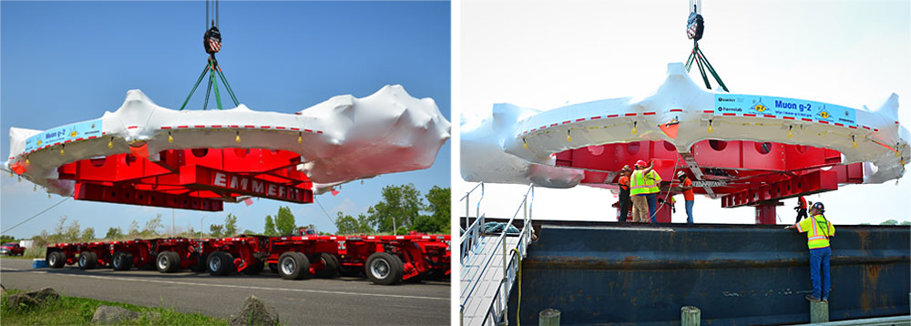 Photos of Muon g-2 magnet during transport