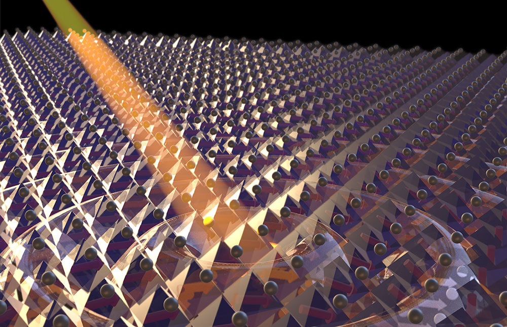 Illustration crystalline material struck by laser light