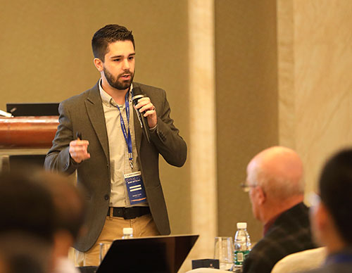 Photo of Daniel Brandenburg presentingat the Quark Matter 2019 conference