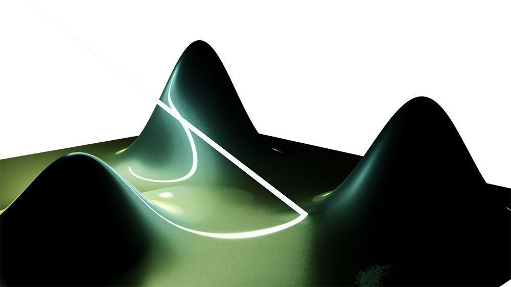 Artistic illustration of a mixture of Gaussian processes and a light or particle beam passing throug