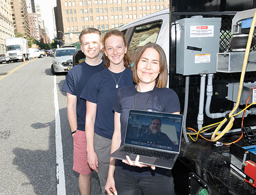 Photo of Zackary Mages (SBU student), Erin Leghart (SBU student), Katia Lamer, and Edward Luke (remo