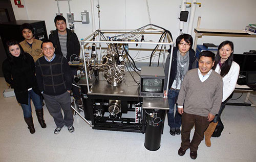 Photo of Zhou with members of his lab at Binghamton