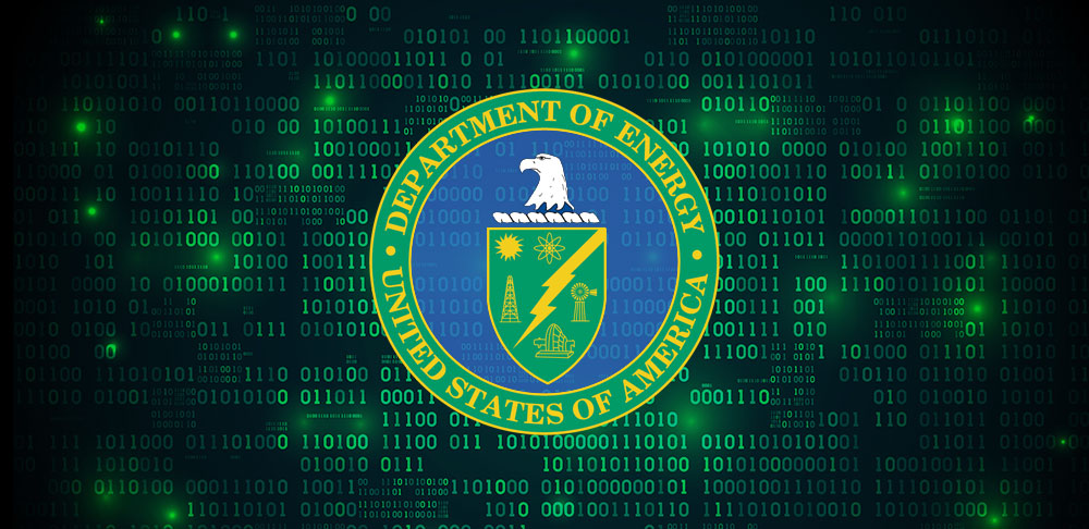 Photo of DOE logo and data background