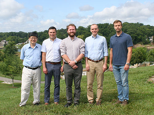 Photo of Sheng Dai (ORNL/UT), Alexander S. Ivanov (ORNL), Phillip Halstenberg (ORNL/UT), Shannon M.
