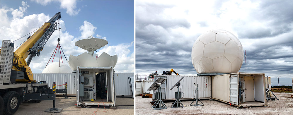 Photos of crane holds the panels that will protect the antenna of a C-Band Scanning ARM Precipitatio