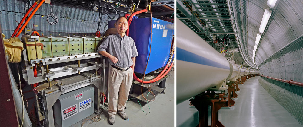 Photo of Haixin Huang and RHIC tunnel