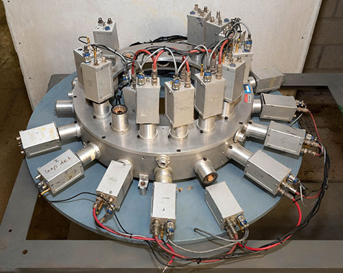 Photo of positron Emission Tomography Halo Scanner/Detector Metal, various plastics, mounted on plyw