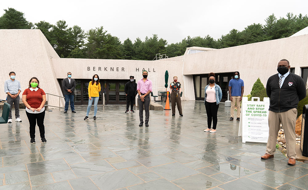 Photo of students in front of Berkner Hall