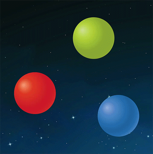 An artist's visualization of gluon exchange between color-charged quarks