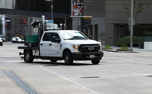Center for Multiscale Applied Sensing's mobile observatory truck on a Houston, Texas street