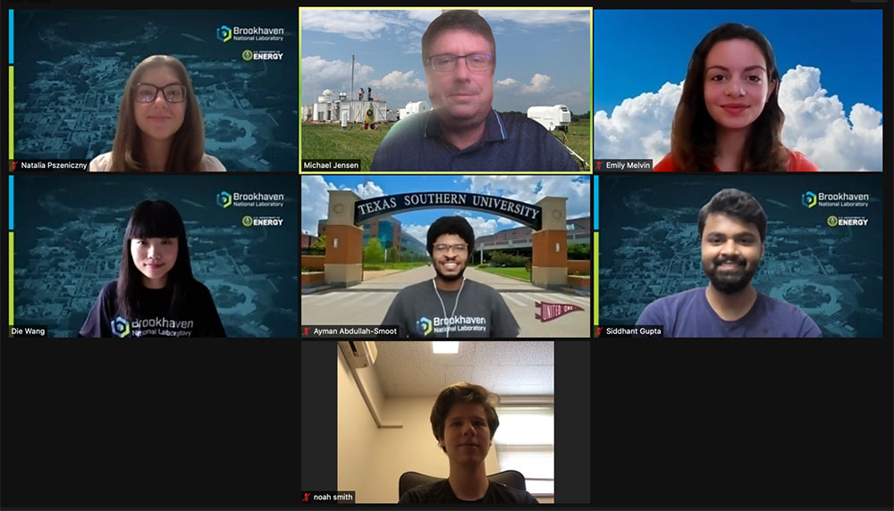 Screenshot of Brookhaven National Laboratory interns and mentors meeting via Zoom